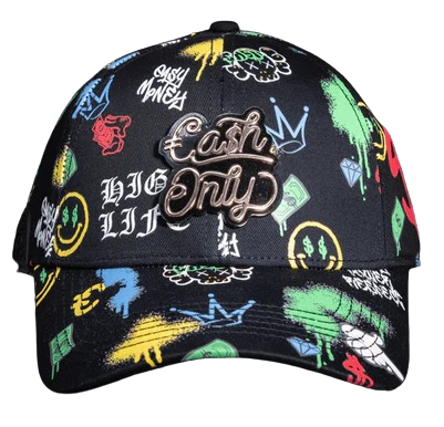 CASH ONLY FULL PRINT CURVED BLACK